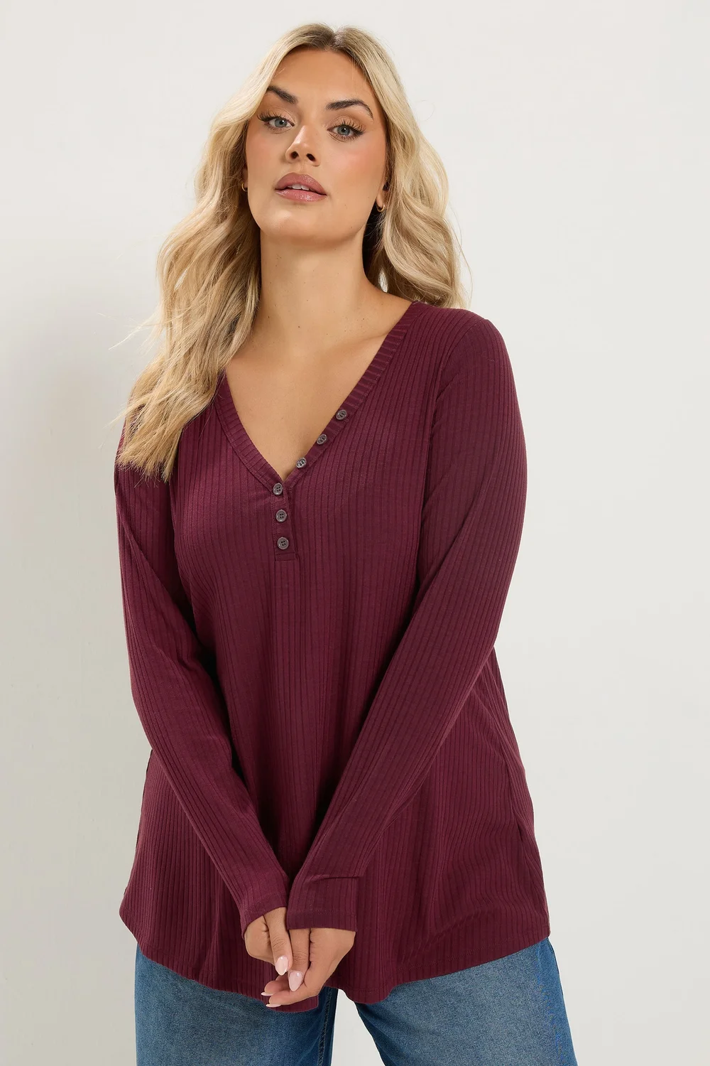 Yours Curve Red Henley Swing Top - 14 Image 1