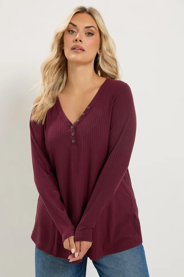 Yours Curve Red Henley Swing Top
