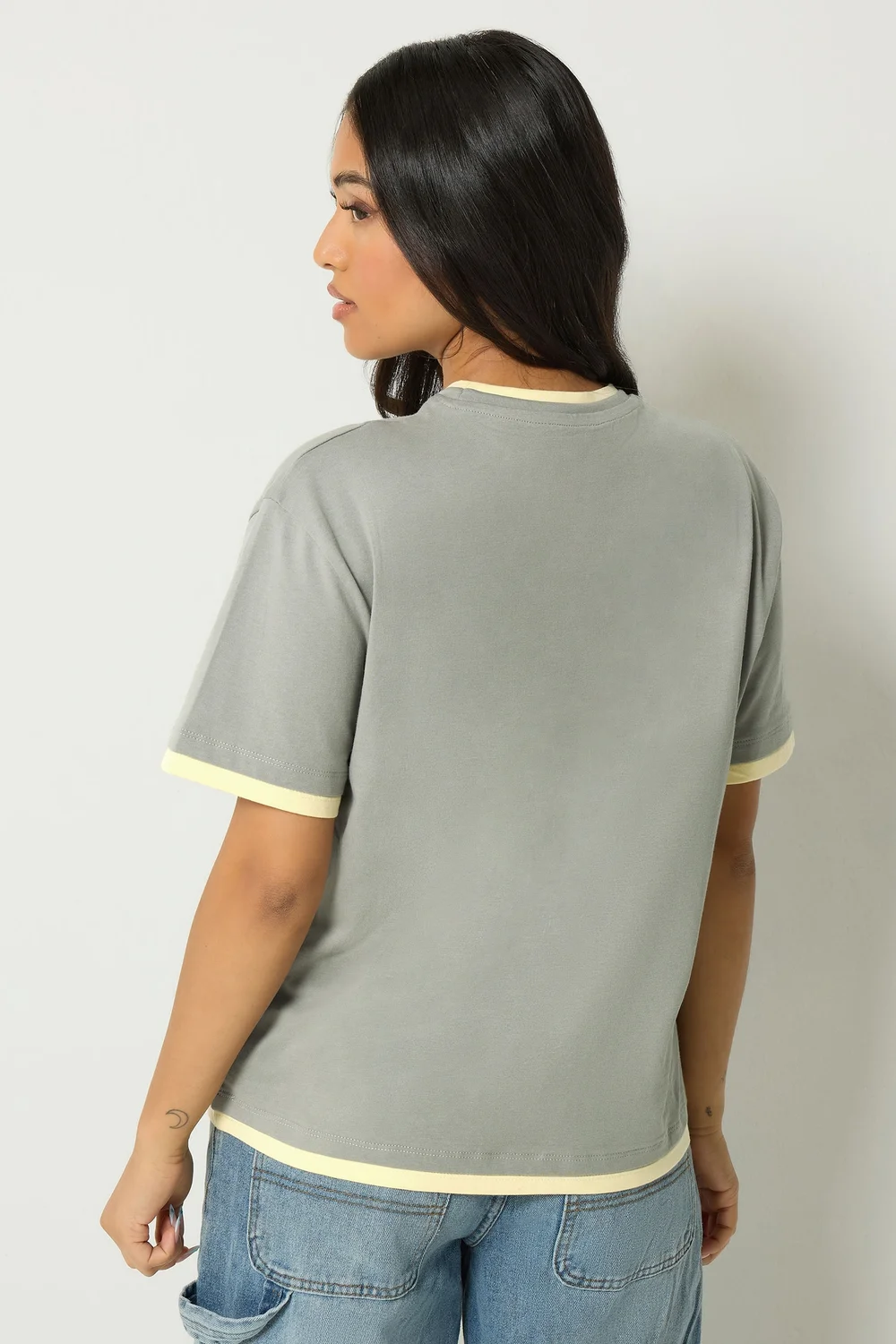 PixieGirl Petite Grey Contrast Short Sleeve Cotton T-Shirt - 10 Image 3