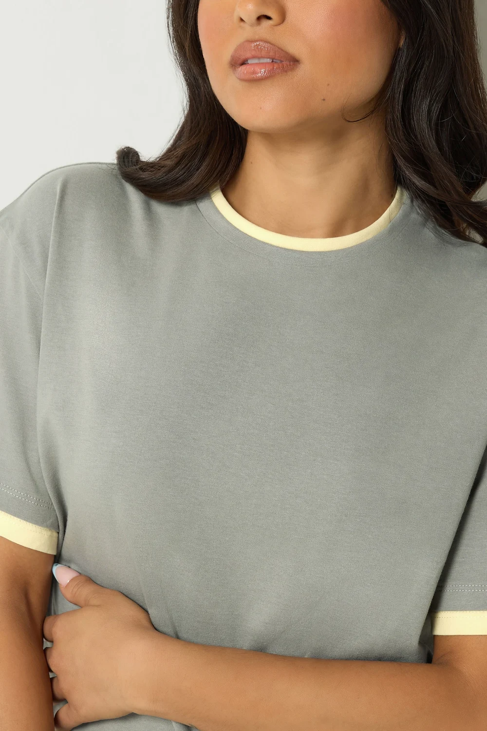PixieGirl Petite Grey Contrast Short Sleeve Cotton T-Shirt - 10 Image 4
