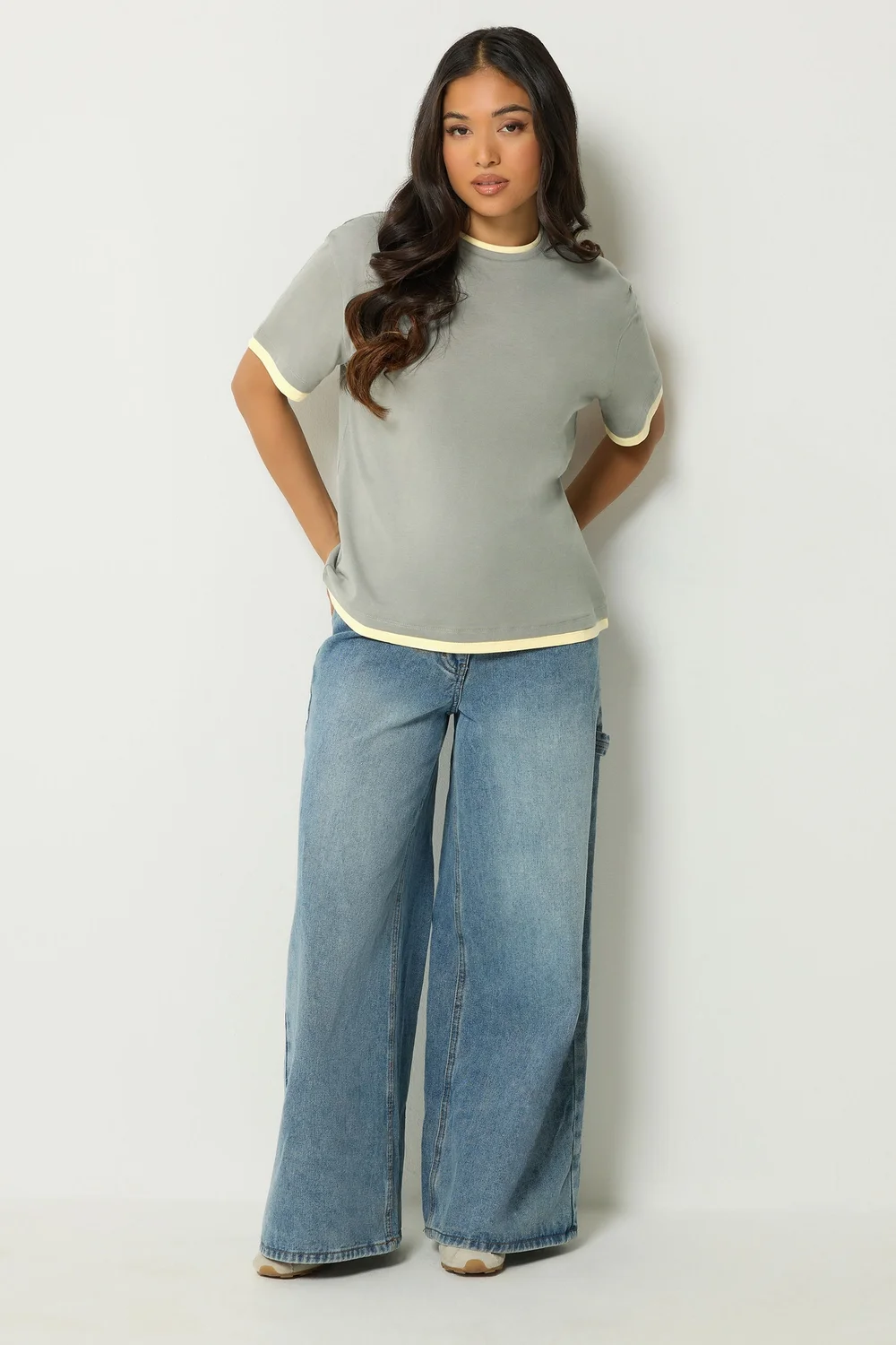 PixieGirl Petite Grey Contrast Short Sleeve Cotton T-Shirt - 10 Image 2