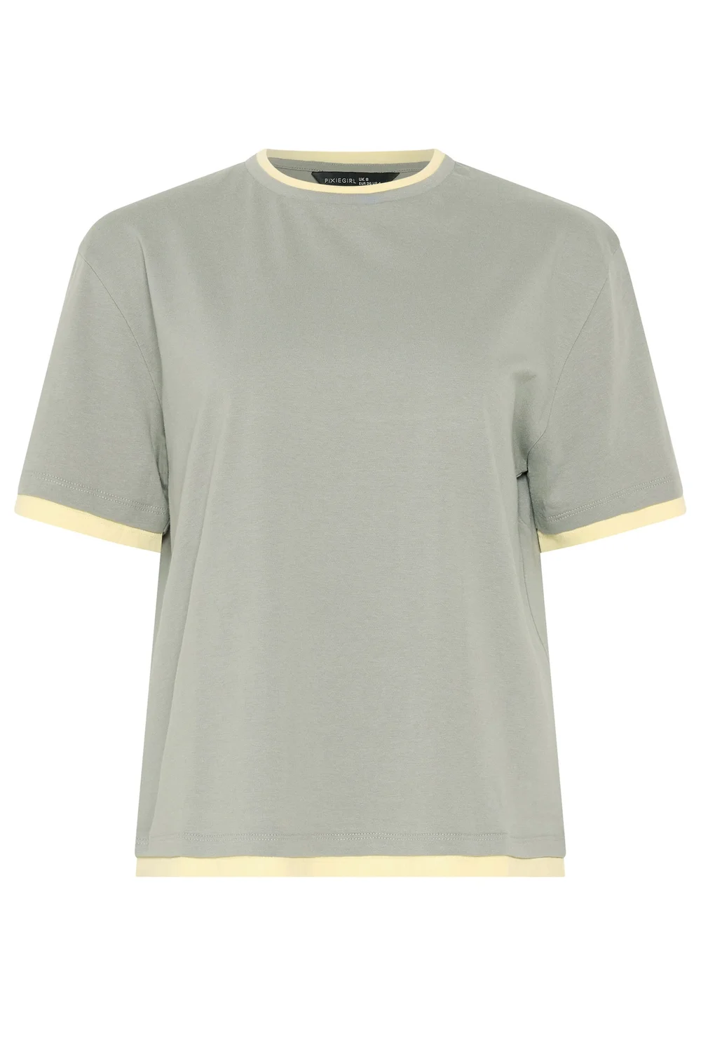 PixieGirl Petite Grey Contrast Short Sleeve Cotton T-Shirt - 10 Image 5
