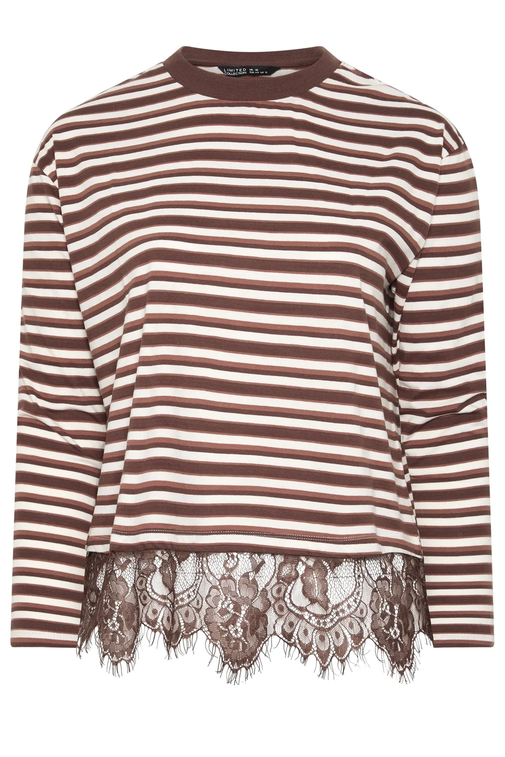 Yours Limited Collection Curve Brown Stripe Lace Trim Top - 12 Image 5