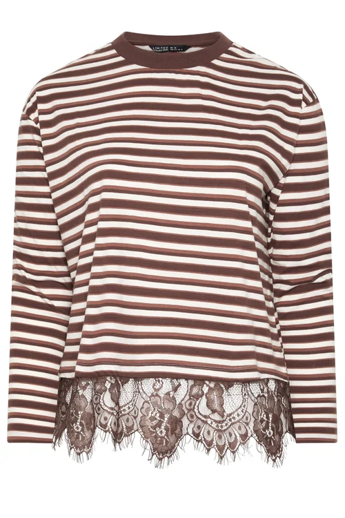 Yours Limited Collection Curve Brown Stripe Lace Trim Top - 12 Image 5