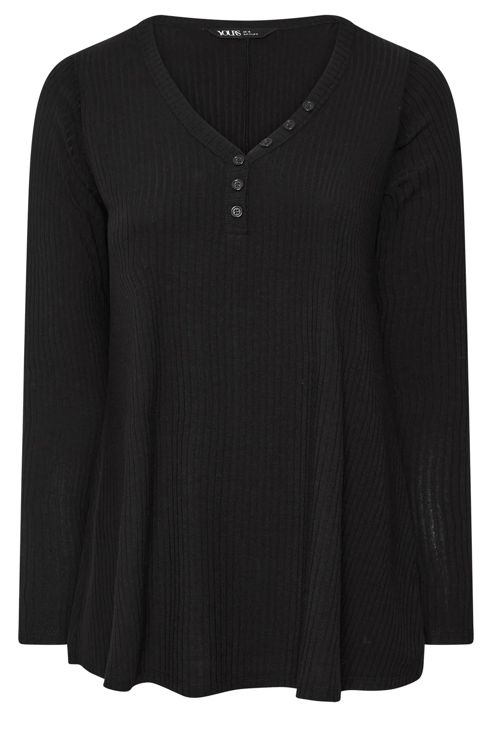 Yours Curve Black Henley Ribbed Swing Top - 30-32 Image 5