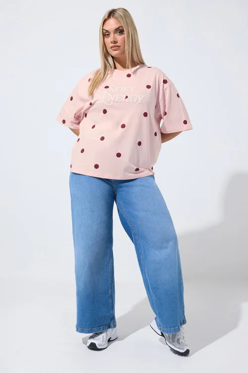 Yours Limited Curve Pink Polka Dot 'Soft Energy' T-Shirt - 18 Image 2