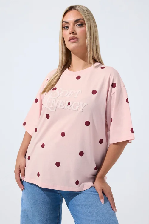 Yours Limited Curve Pink Polka Dot 'Soft Energy' T-Shirt - 18 Image 1