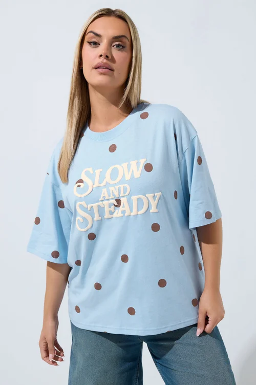 Yours Limited Curve Blue 'Slow & Steady' Polka Dot Tee - 16 Image 1
