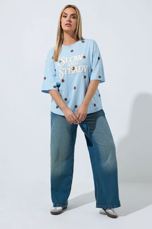 Yours Limited Curve Blue 'Slow & Steady' Polka Dot Tee - 16 Image 3
