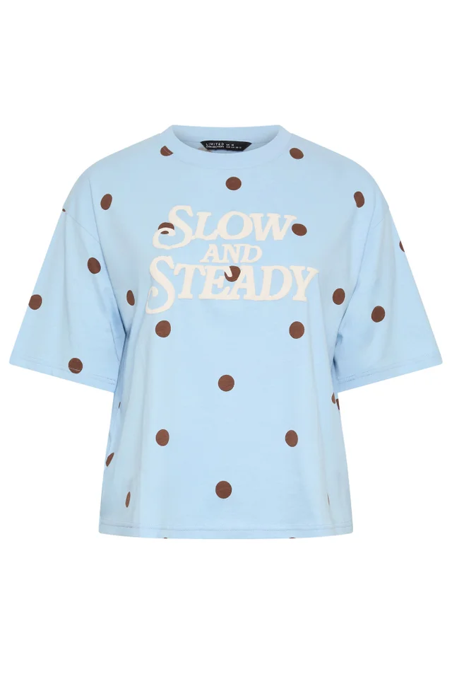 Yours Limited Curve Blue 'Slow & Steady' Polka Dot Tee