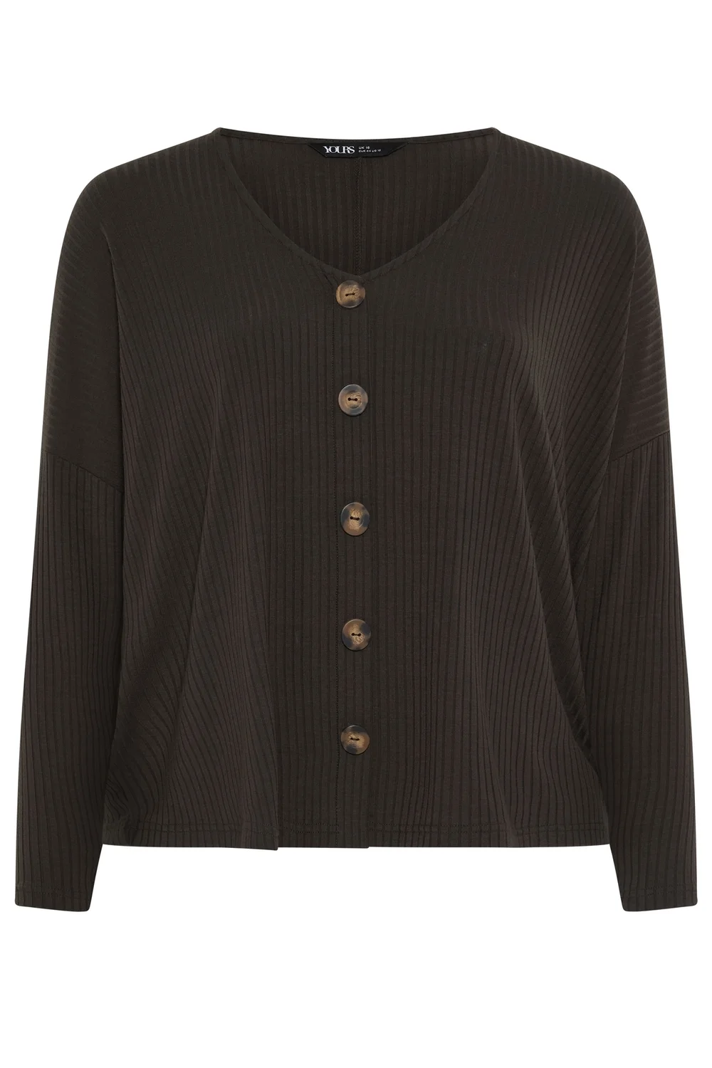 Yours Curve Chocolate Brown Ribbed Button Details Top - 12 Image 5