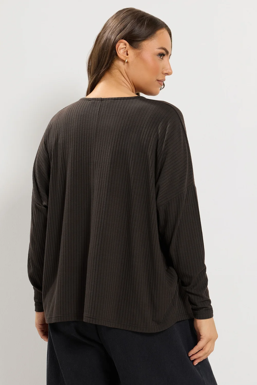 Yours Curve Chocolate Brown Ribbed Button Details Top - 12 Image 3