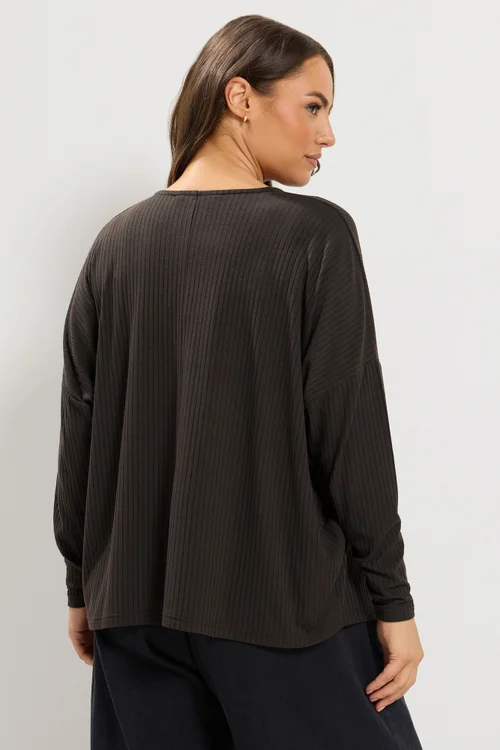 Yours Curve Chocolate Brown Ribbed Button Details Top - 12 Image 3