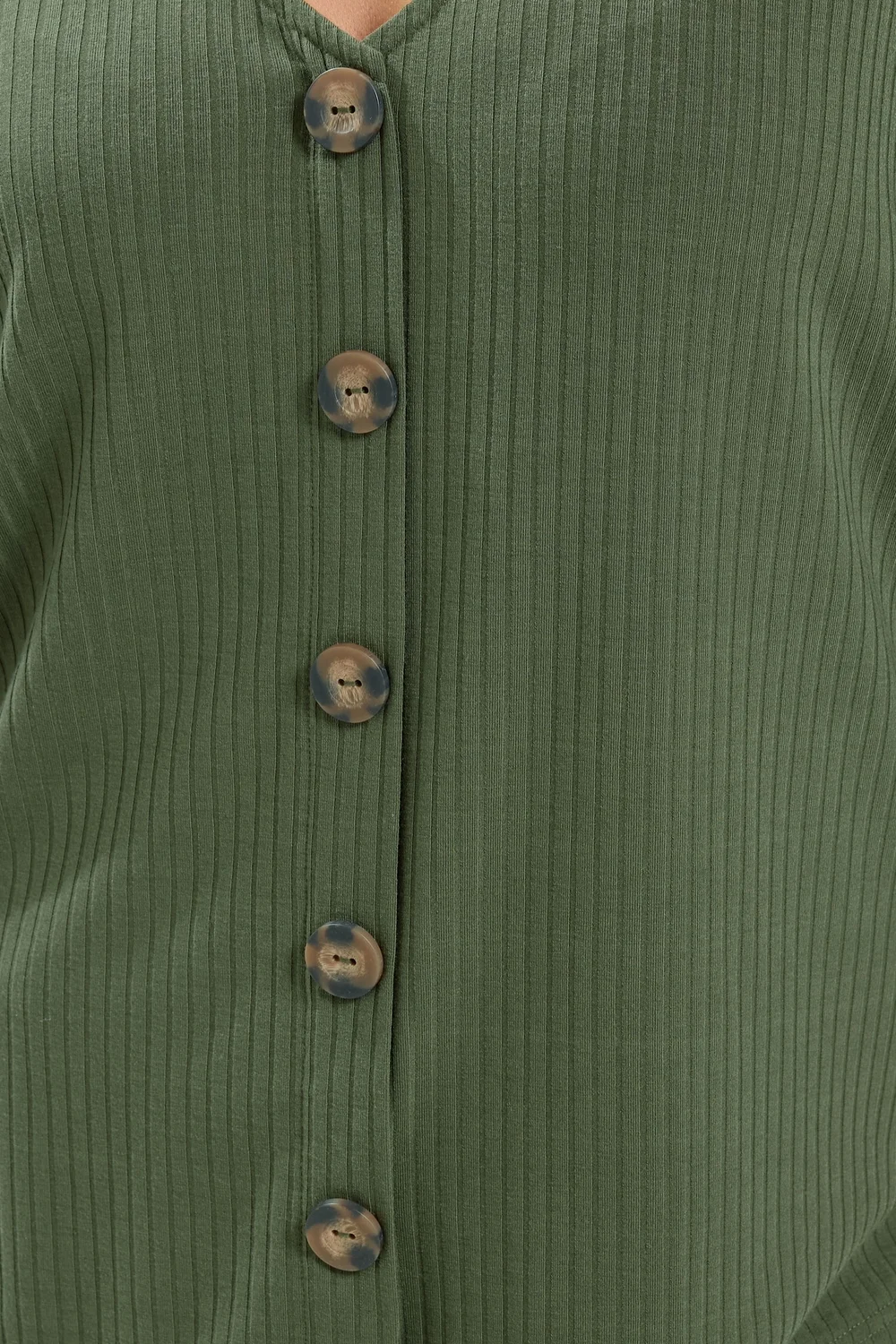 Yours Curve Khaki Green Ribbed Button Details Top - 12 Image 5