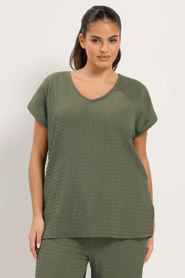 Yours Curve Khaki Green Textured T-Shirt