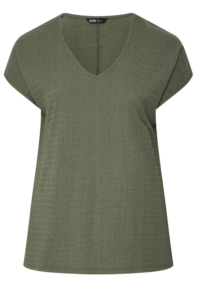 Yours Curve Khaki Green Textured T-Shirt