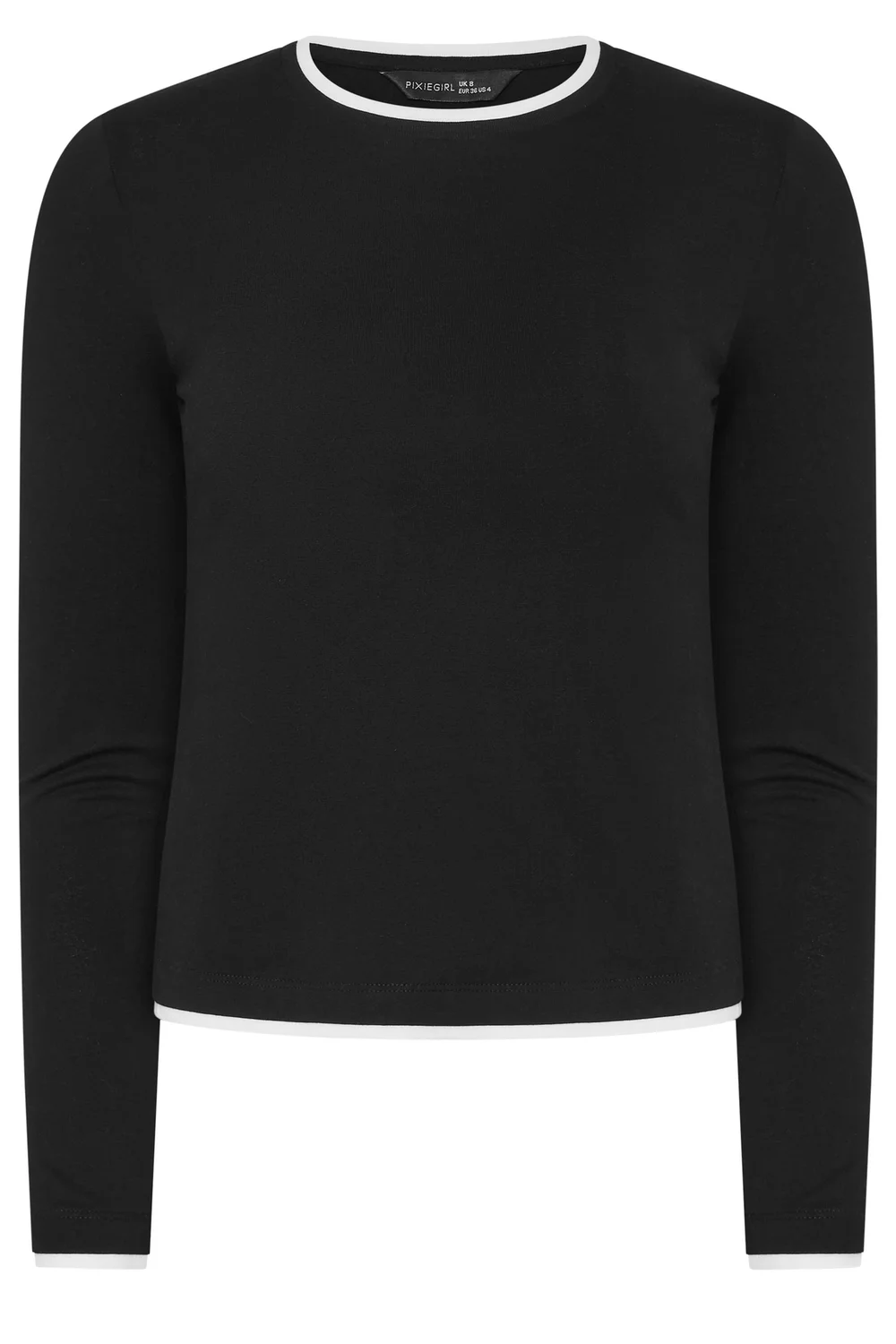 PixieGirl Petite Black Contrast Long Sleeve Cotton T-Shirt - 18 Image 5
