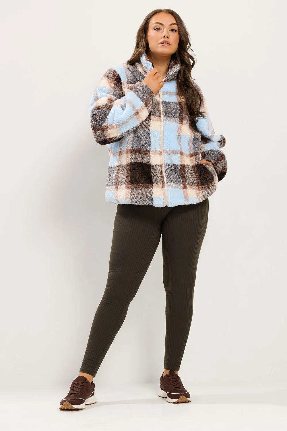Yours Curve Chocolate Brown Elasticated Waist Ribbed Leggings - 34-36 Image 2