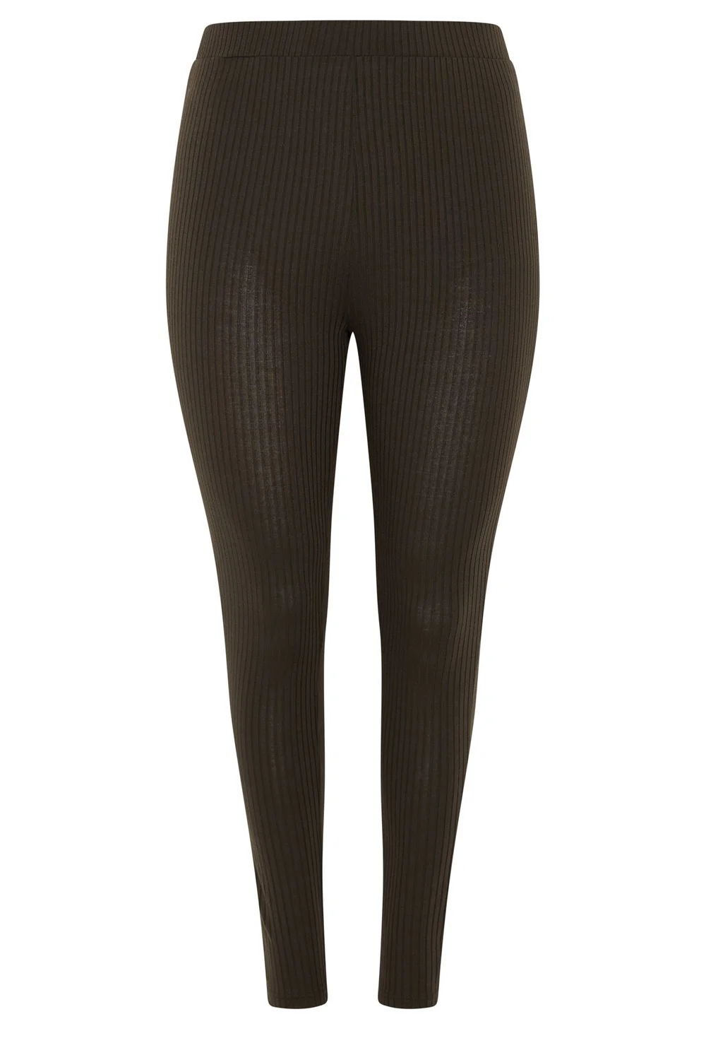 Yours Curve Chocolate Brown Elasticated Waist Ribbed Leggings - 34-36 Image 5