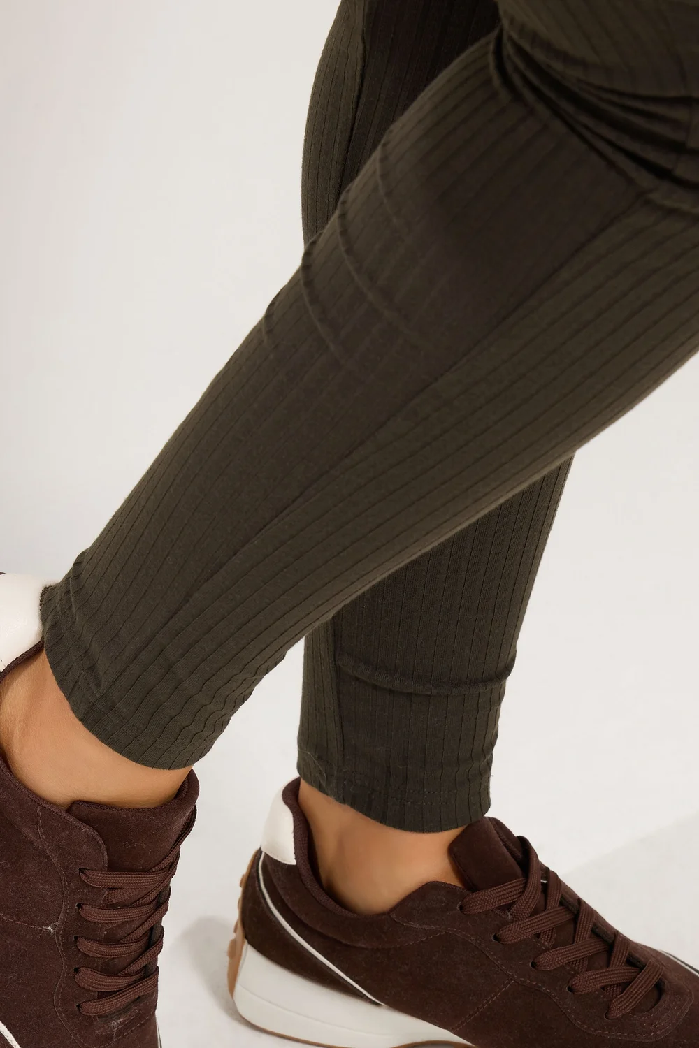 Yours Curve Chocolate Brown Elasticated Waist Ribbed Leggings - 34-36 Image 4