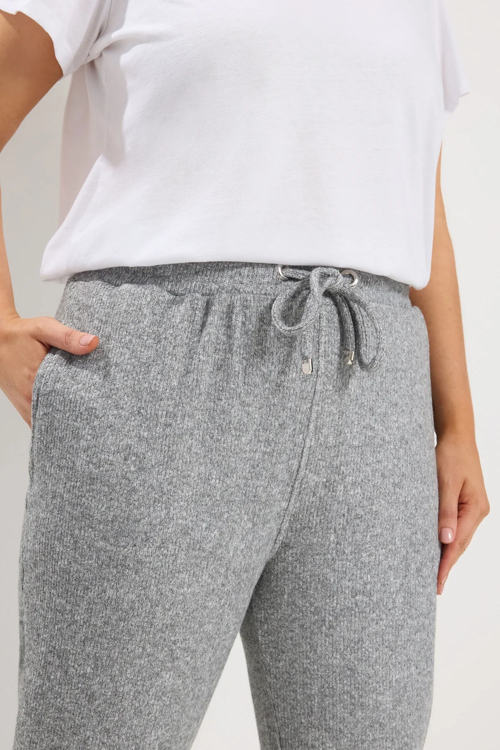 Yours Curve Grey Soft Touch Ribbed Joggers - 26-28 Image 4