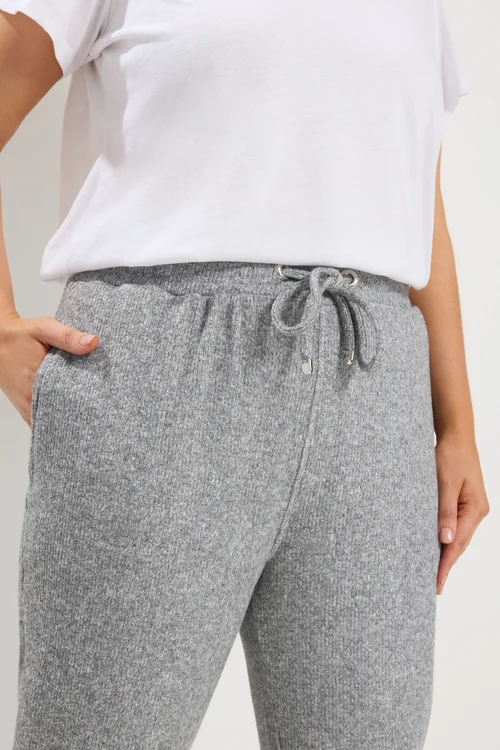 Yours Curve Grey Soft Touch Ribbed Joggers - 26-28 Image 4