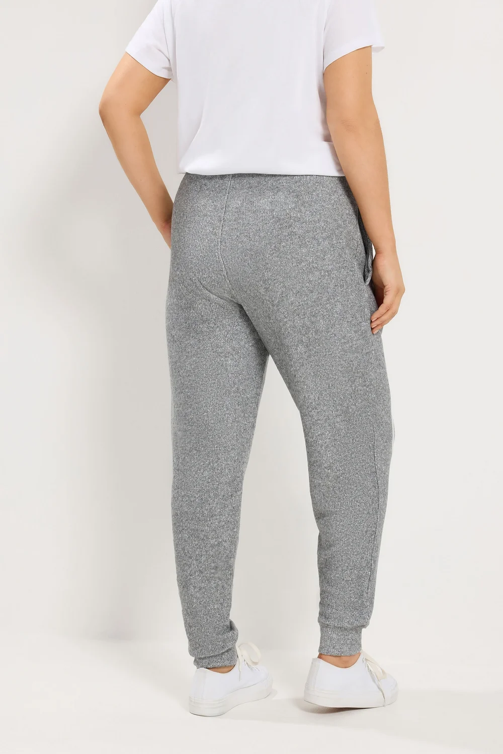 Yours Curve Grey Soft Touch Ribbed Joggers - 26-28 Image 3