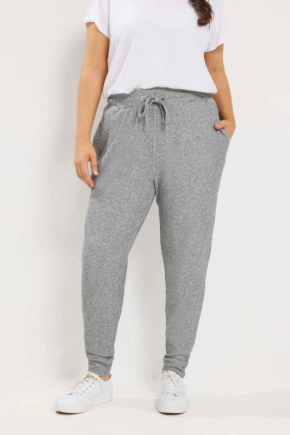 Yours Curve Grey Soft Touch Ribbed Joggers - 26-28 Image 1