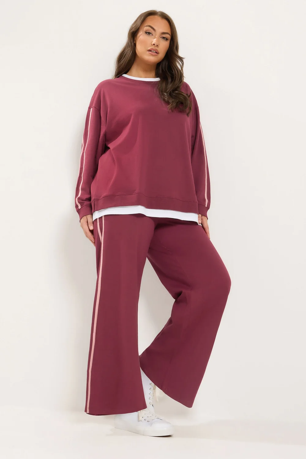 Yours Curve Red Side Stripe Wide Leg Joggers - 30-32/L28 Image 2