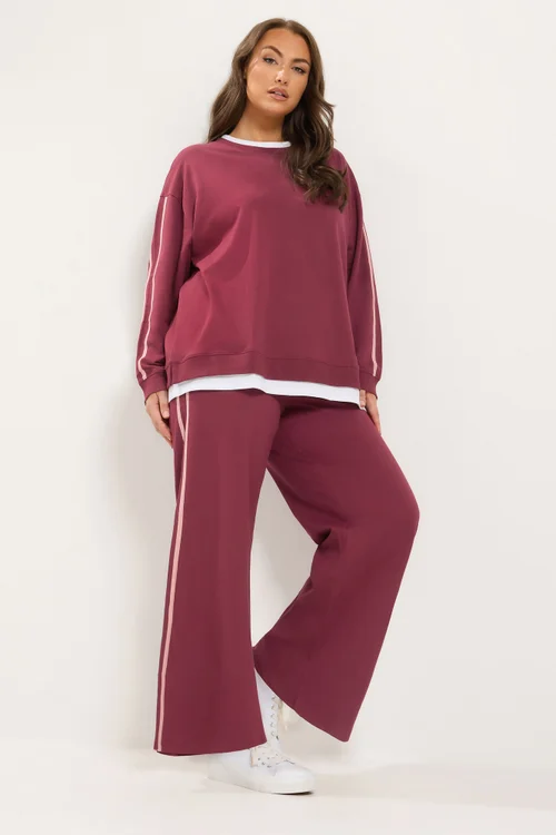Yours Curve Red Side Stripe Wide Leg Joggers - 30-32/L28 Image 2