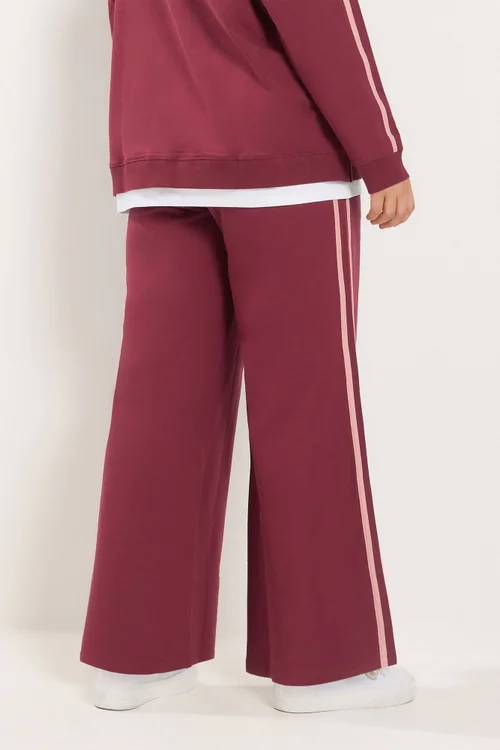 Yours Curve Red Side Stripe Wide Leg Joggers - 30-32/L28 Image 3
