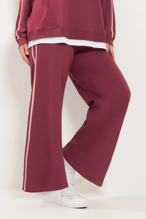 Yours Curve Red Side Stripe Wide Leg Joggers - 30-32/L28 Image 1