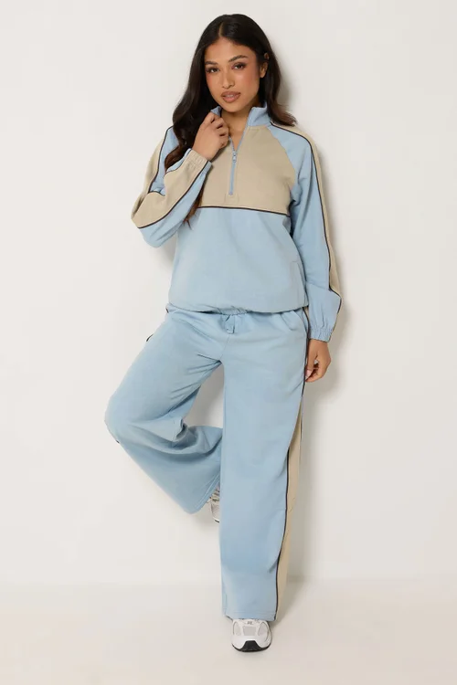 PixieGirl Petite Blue & Brown Colourblock Wide Leg Joggers - 8/L27 Image 2