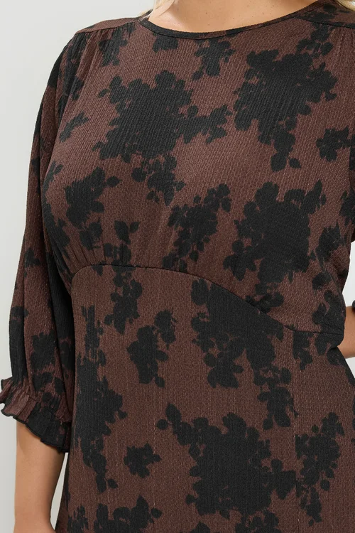 Yours Curve Chocolate Brown Floral Textured Midi Dress - 18 Image 5