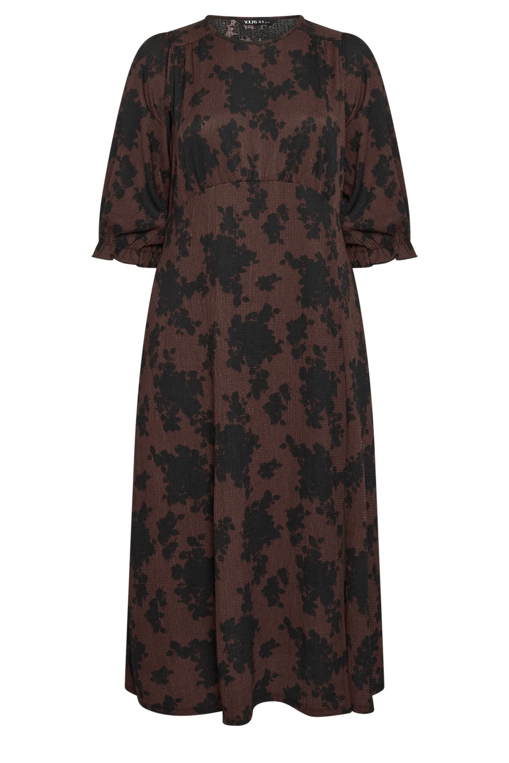 Yours Curve Chocolate Brown Floral Textured Midi Dress - 18 Image 2