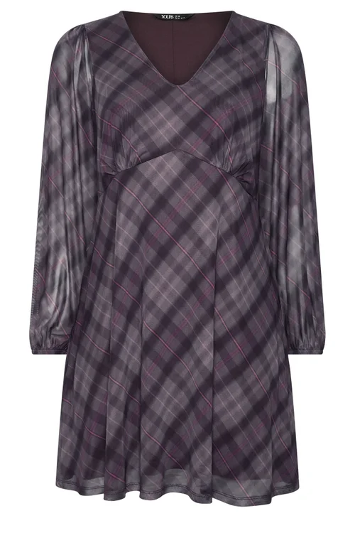 Yours Curve Purple Checkered Mesh Midi Dress - 12 Image 5