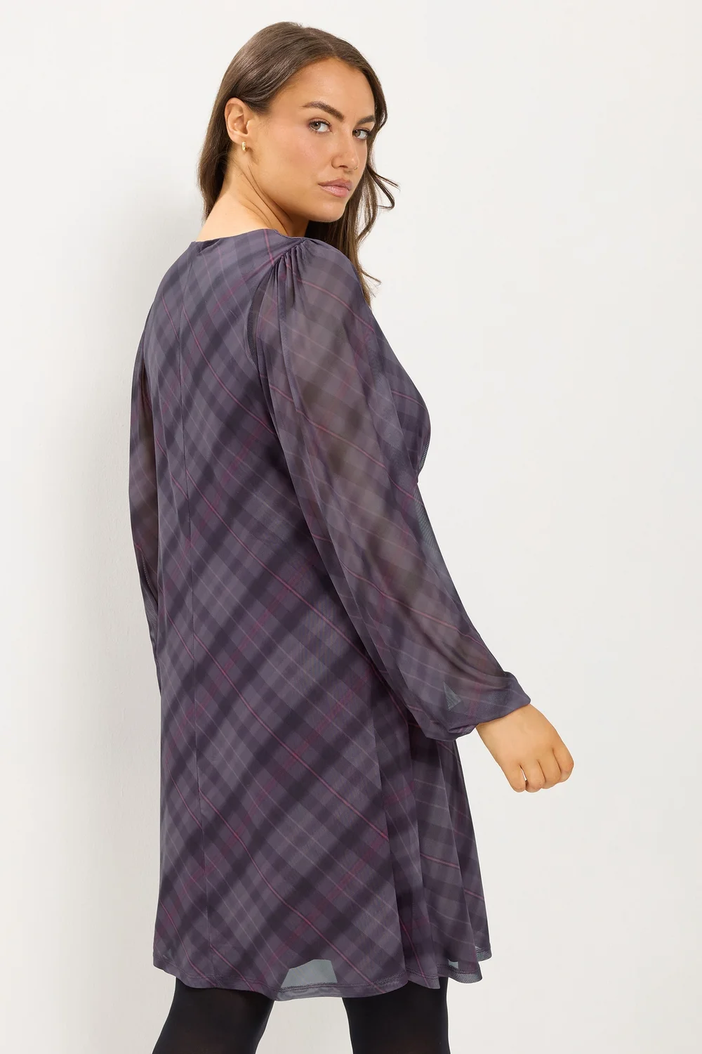 Yours Curve Purple Checkered Mesh Midi Dress - 12 Image 3