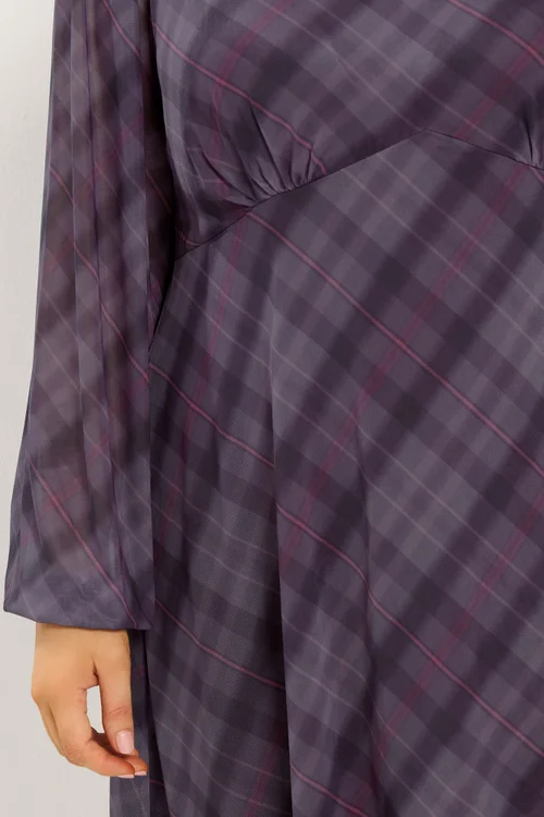 Yours Curve Purple Checkered Mesh Midi Dress - 12 Image 4