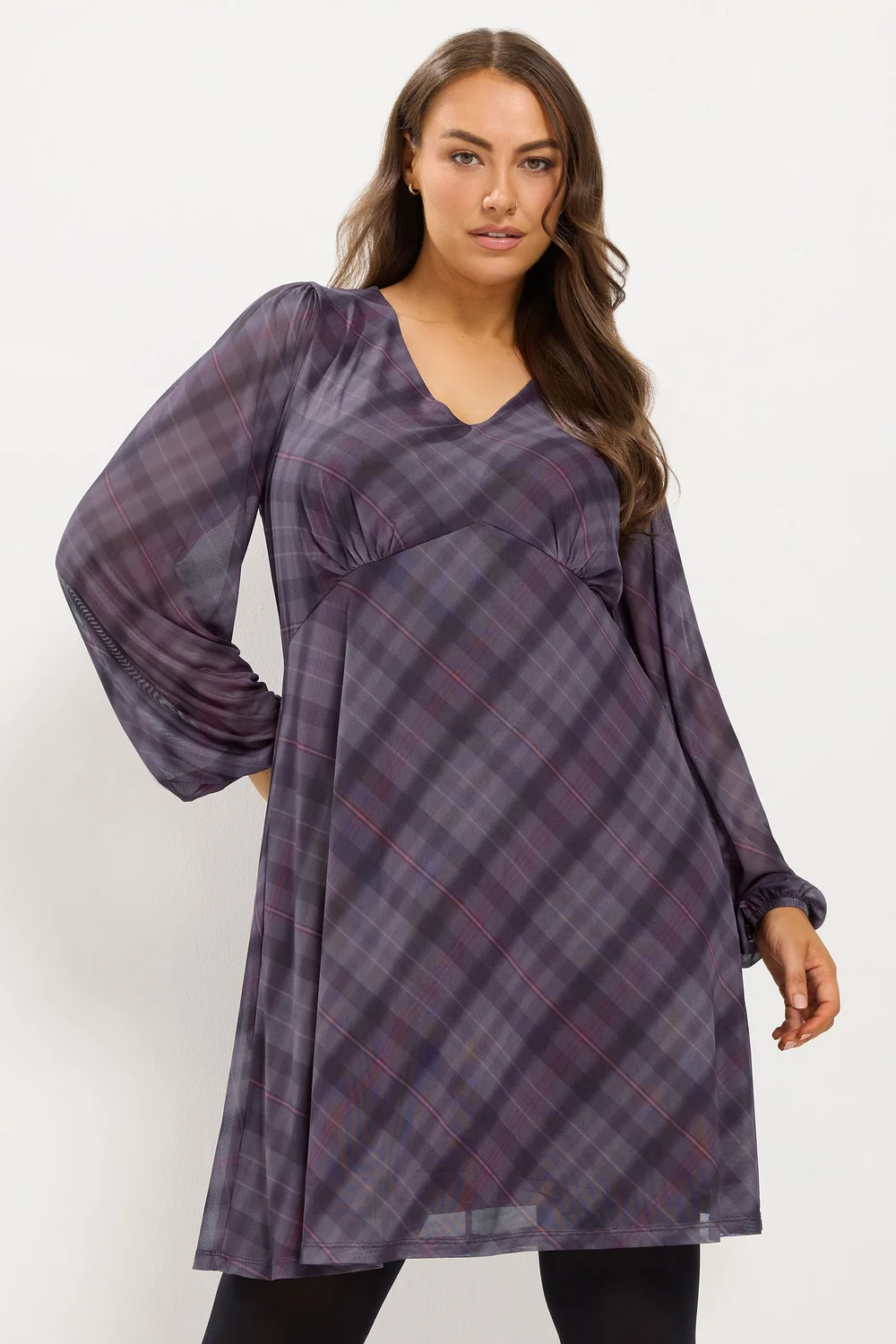 Yours Curve Purple Checkered Mesh Midi Dress - 12 Image 1