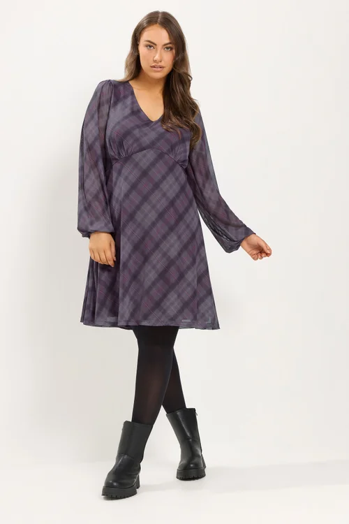 Yours Curve Purple Checkered Mesh Midi Dress - 12 Image 2