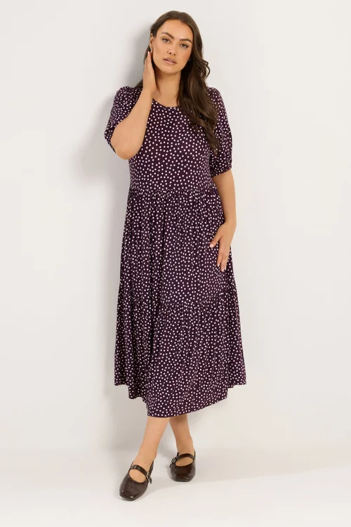 Yours Curve Purple Polka Dot Maxi Dress - 14 Image 1