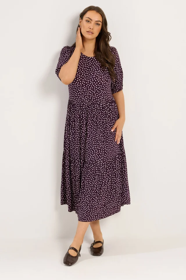 Yours Curve Purple Polka Dot Maxi Dress