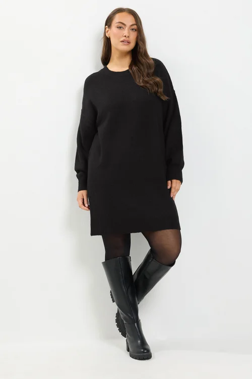 Yours Curve Black Long Sleeve Jumper Dress - 18-20 Image 2