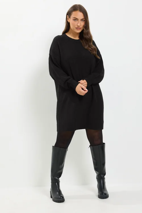 Yours Curve Black Long Sleeve Jumper Dress - 18-20 Image 1