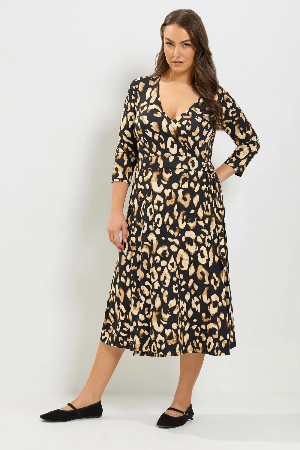 Yours Curve Black Leopard Print Wrap Dress - 16 Image 2