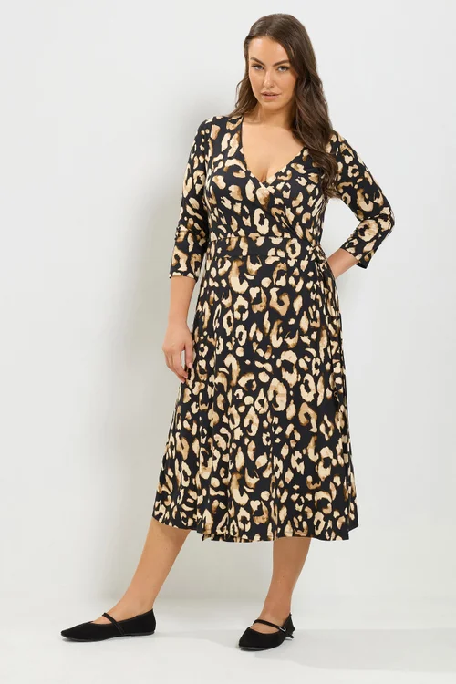 Yours Curve Black Leopard Print Wrap Dress - 16 Image 2