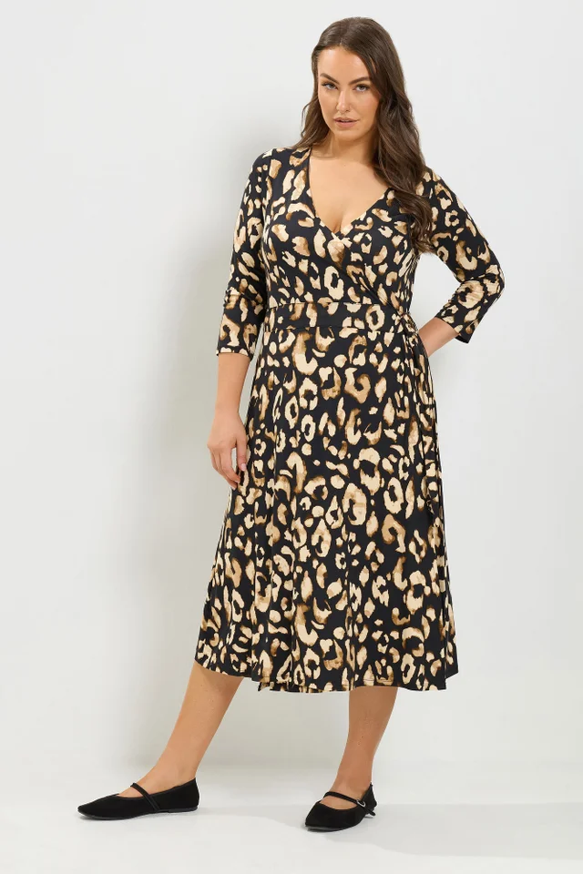 Yours Curve Black Leopard Print Wrap Dress