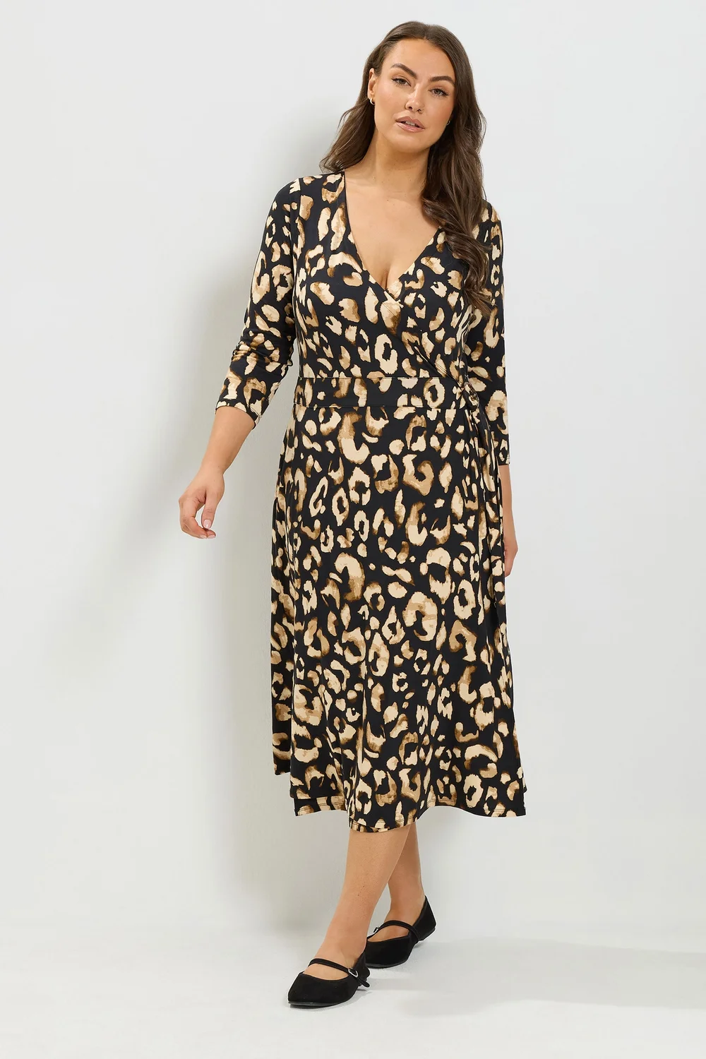 Yours Curve Black Leopard Print Wrap Dress - 16 Image 1