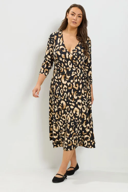 Yours Curve Black Leopard Print Wrap Dress - 16 Image 1