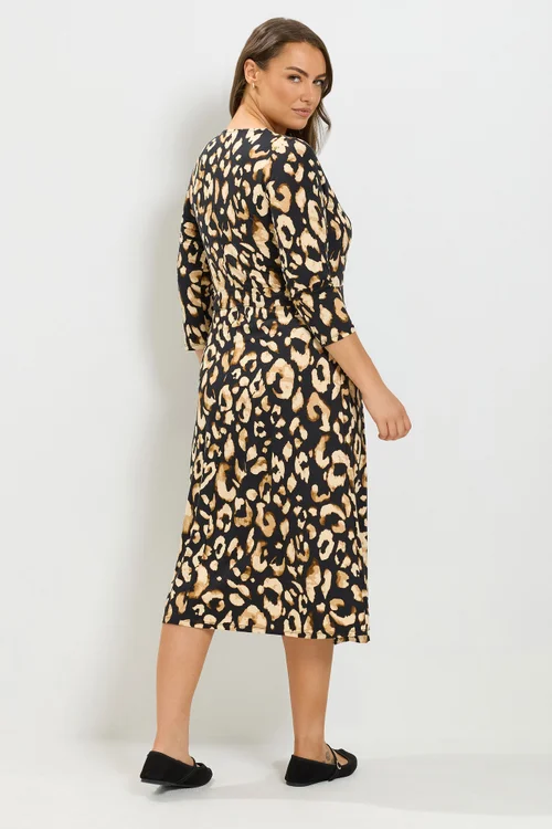 Yours Curve Black Leopard Print Wrap Dress - 16 Image 3